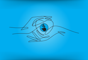 blue graphic with a line sketch of two hands holding a heart with the BACKBONES logo